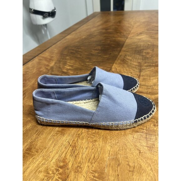 Tory Burch Women’s 7.5 Color Block Canvas Espadrille Casual Flat Shoe Navy Blue - Picture 10 of 10